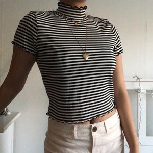 Ruffled Black And White Striped Top
